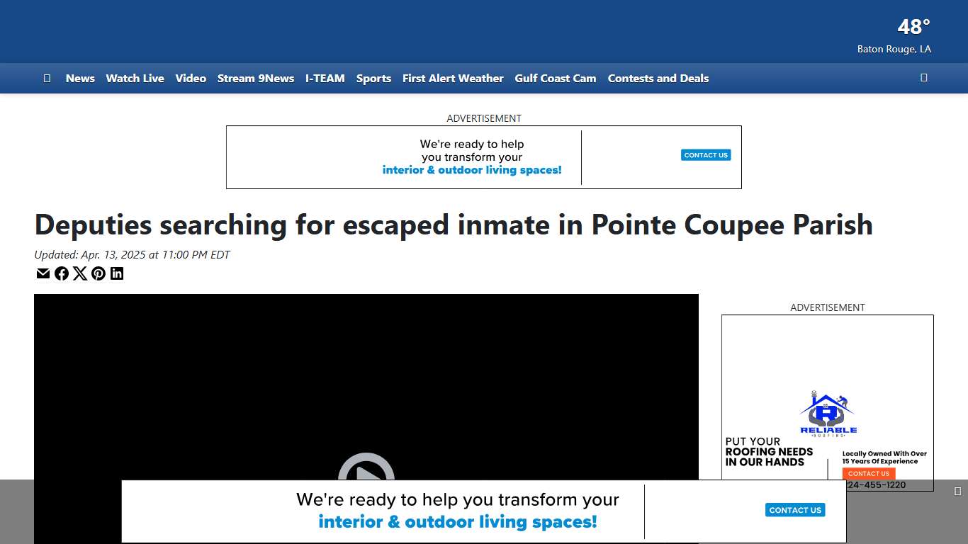 Deputies searching for escaped inmate in Pointe Coupee Parish